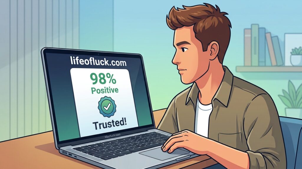 Illustration of a man using a laptop to research trusted crypto